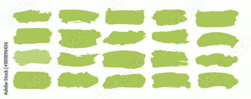 Set of hand painted green brush strokes isolated on white background artistic texture elements for watercolor banner design and grunge highlight text box