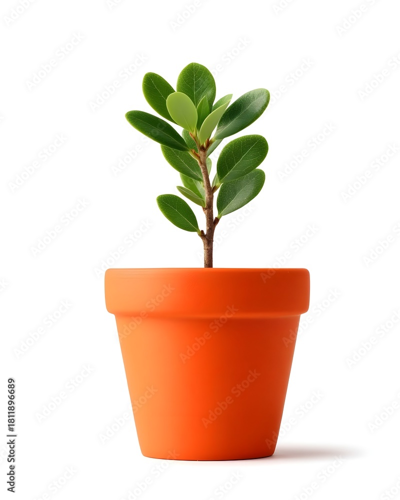 Obraz premium Small Green Plant in a Vibrant Orange Pot on White Background
