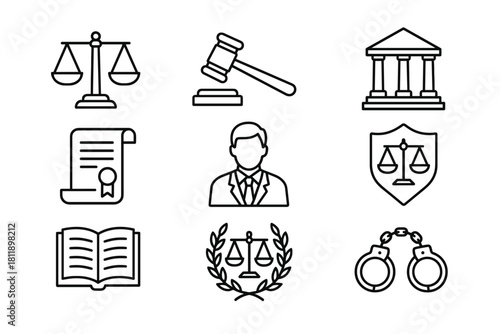 Law & Justice Line Icon Set