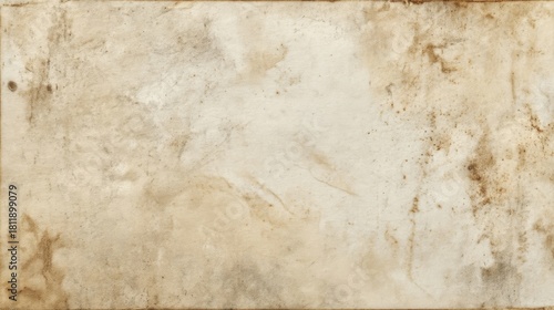 An aged and distressed piece of paper with visible wear and tear, stains, dirt marks, discoloration, off-white color,