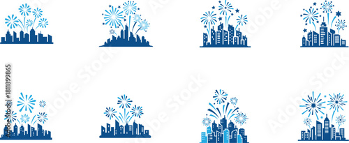 Fireworks Over City Icon for Festivals and Celebrations