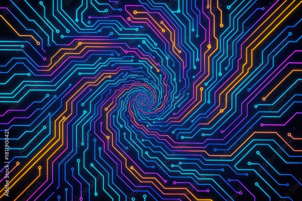 Obraz premium Vibrant digital circuit vortex