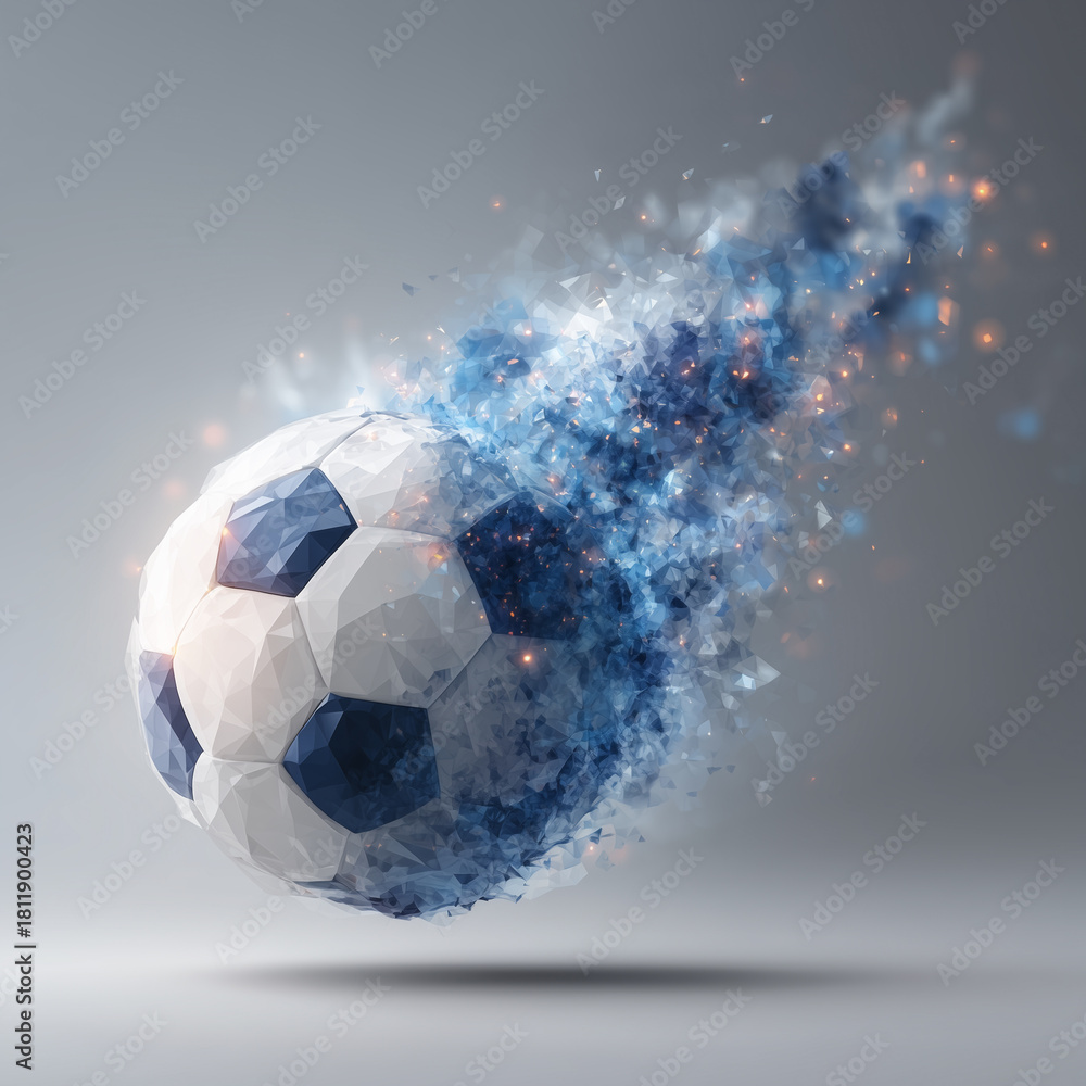 Naklejka premium Dynamischer Fußball im abstrakten Energie- und Polygonstil