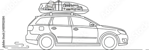 Station wagon car with luggage carrier ready for a road trip adventure travel