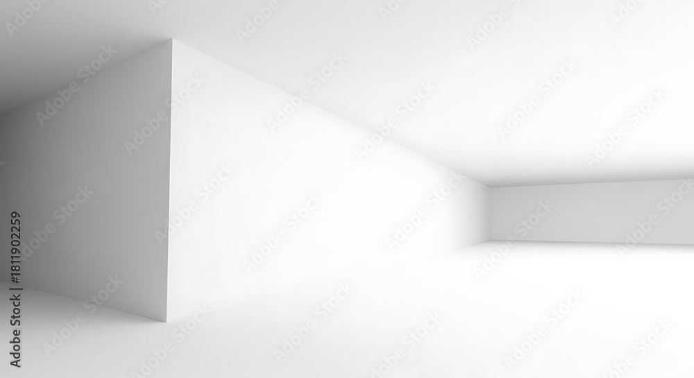 Obraz premium Abstract white room corner with geometric shapes and soft light.