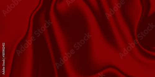Red Satin Fabric. abstract red liquid background, paint splash, swirl pattern and water drops, beauty gel and cosmetic texture. Abstract red fabric with soft wave texture background .
