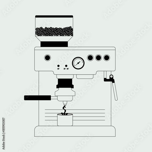 Minimalist Espresso Machine Line Art – Modern Coffee Maker Illustration