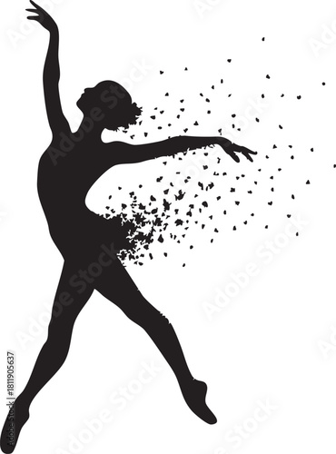 Dancer exploding into particles silhouette vector