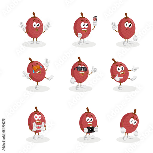 Tropical Red Palm Fruit Mascot Character Vector Set