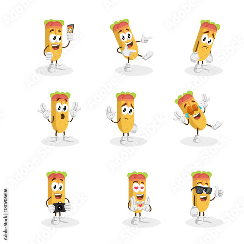 Cartoon Shawarma Wrap Mascot Collection for Restaurant Logo