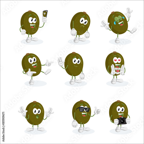 Cute Kiwi Fruit Mascot Character Set with Different Expressions