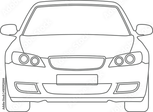 Front view of a modern car outline illustration on a white background design