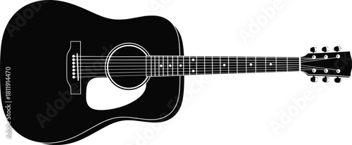 Acoustic guitar silhouette icon, string instrument for music, folk, country, or rock performance, vector illustration.