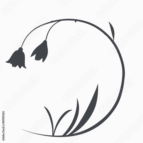 Delicate vine circle with orbiting scattered flower petals illustration