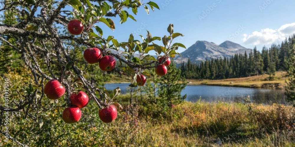 Fototapeta premium ripe apples on a tree branch on a farm in autumn