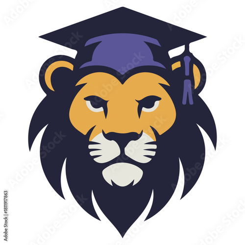 Lion Mascot Symbol of knowledge, Wisdom, Graduation Cap, Learning