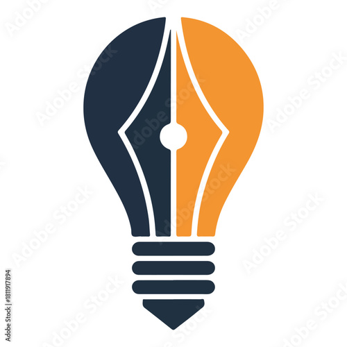 Creative idea in the form of a light bulb illustration with a pen nib representing inspiration and writing 