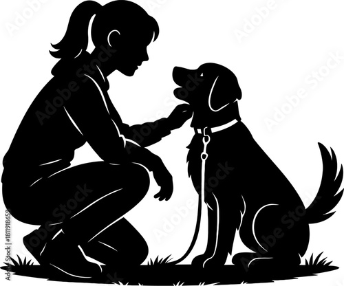 Silhouette of a woman bonding with her dog in an outdoor setting showing love and companionship perfectly