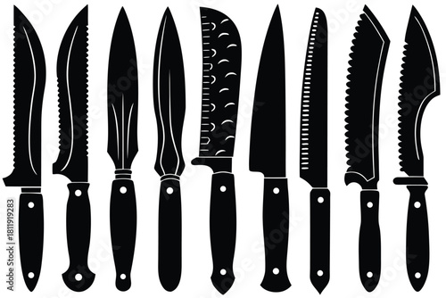 Collection of kitchen and utility knives silhouette