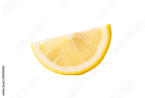 Front view of ripe yellow lemon fruit in slices in quarter shape isolated with clipping path in png file format
