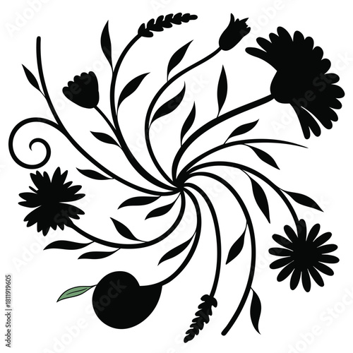 Herbal floral illustration featuring lavender calendula and chamomile