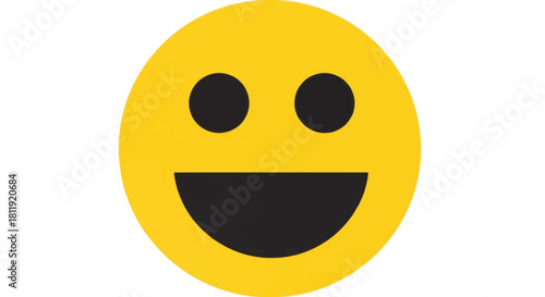 Yellow smiley face emoji icon. Happy expression vector illustration. Flat design cartoon emoticon isolated on white background
