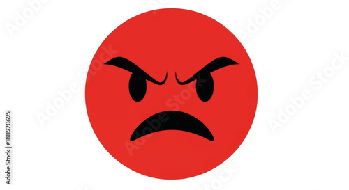Angry red face emoji vector icon. Furious cartoon character expression symbol. Flat design illustration of negative emotion isolated on white background