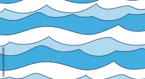 Stylized blue water wave pattern background. Hand drawn cartoon sea texture. Vector illustration of ocean waves