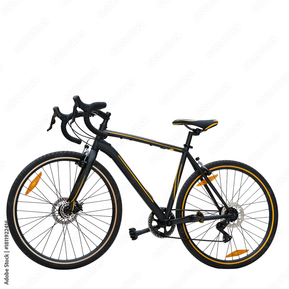 Obraz premium Black Gravel Bicycle With Yellow Accents And Knobby Tires Isolated On A Transparent Background