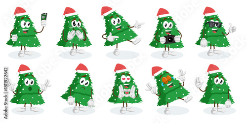 Happy Christmas Tree Mascot All Set for the Holidays Vector Illustration