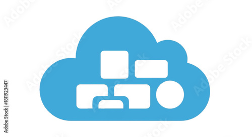 Cloud data architecture icon. Flowchart and network diagram symbol. Flat vector illustration for cloud computing services