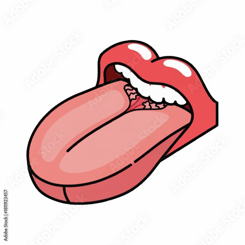 Cartoon mouth with tongue sticking out showing expression of taste.