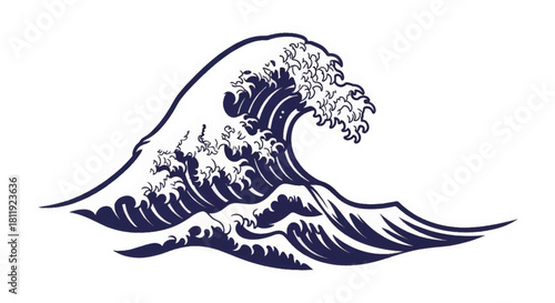 Traditional Japanese wave vector illustration. Ukiyo-e style line art of a great ocean wave. Minimalist graphic symbol isolated on white background