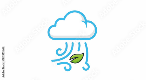 Windy weather icon with a cloud and blowing leaf. Eco concept for clean air and nature. Simple flat design vector illustration