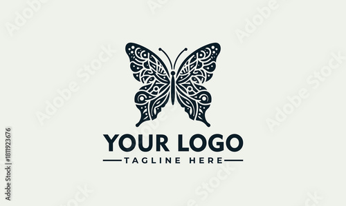 Intricate Vector Design of a Butterfly with Decorative Elements for Elegant Logos
