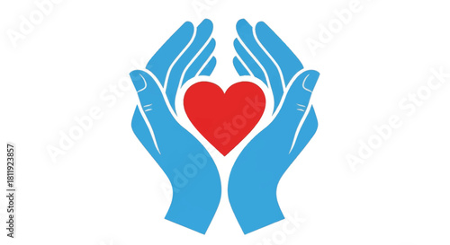 Hands holding a heart icon. Love, care, and charity symbol. Minimalist flat design vector illustration