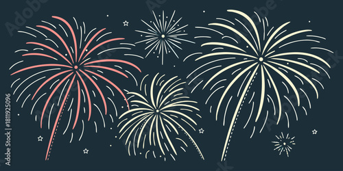 A vector collection showcasing  fireworks in various colors, isolated on a black background. Festival & Celebration Graphic Set”