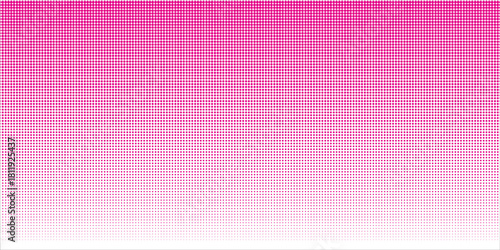 Pink pattern background. Magenta dotted halftone gradient border. Pink screen print halftone sky gradation. Vector horizontal geometric backdrop. CMYK effect seamless pattern. Vector ilustration