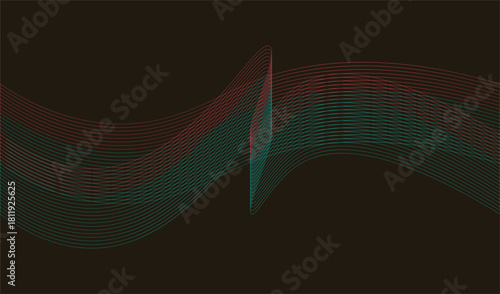 Abstract digital art featuring a vibrating green and red waveform on a dark background