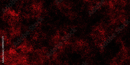 red abstract background. textured canvas with rough brush strokes and faded spots. broken and cracked surface with dark streaks and splatters. grungy worn fabric with frayed and torn patches.	