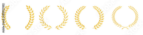 Golden laurel wreath set of four elegant vector elements, classic victory award branch icons, luxury achievement prize decoration clip art,  Laurel wreath set. Silhouette vintage laurel wreaths 