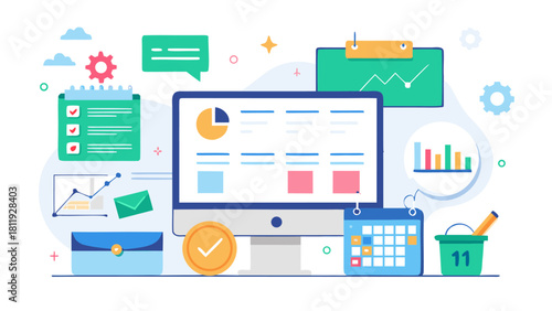 Digital dashboard and business analytics tools illustration