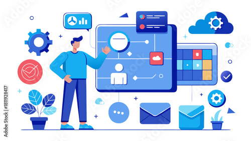 Digital workflow management and data analysis illustration