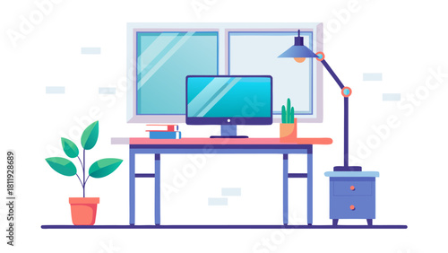 Modern home office setup with computer and desk accessories