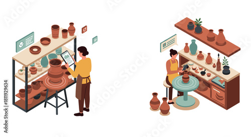 Auto detailing tools in isometric style featuring polishers and cleaning supplies