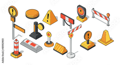Isometric ceramic workshop elements with pottery tools and clay vessels on white background
