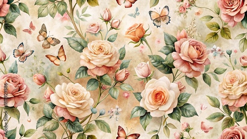 Vintage rose and butterfly