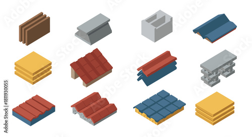 Isometric road signs and barrier collection for construction projects
