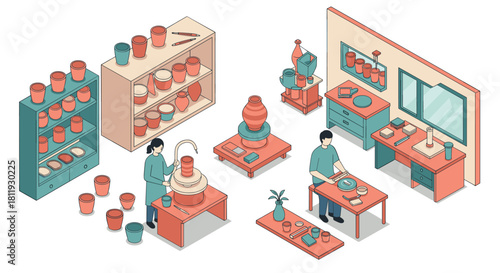 Isometric safety gear and communication devices collection for construction