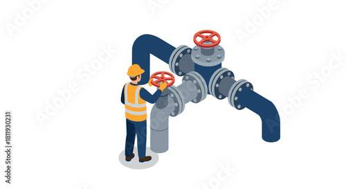 Isometric construction barriers and safety signage set